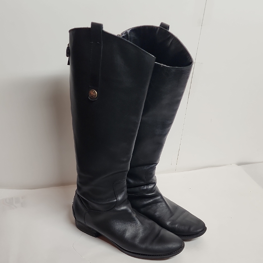 Sam Edelman Penny Black  9.5 Soft Leather Goth Minimalist Knee-High Riding Boots